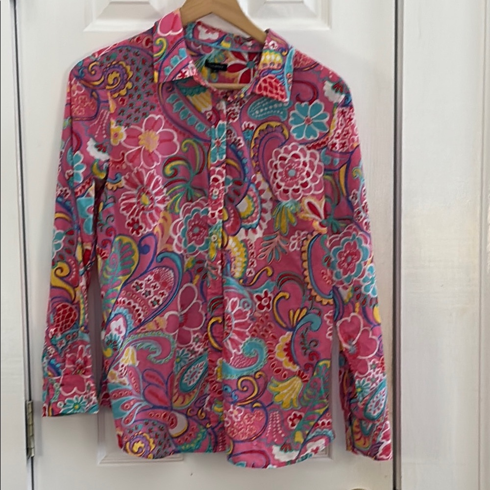 Talbots Women’s LG Vibrant Floral Button-Up Shirt -100% cotton